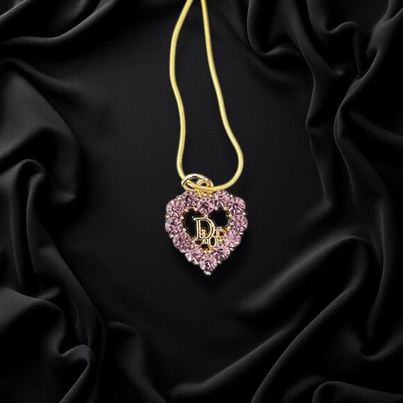 Pink Dior Heart Zipper Pull Button Charm & Free 18in Gold Plated Snake Chain - Picture 2 of 3